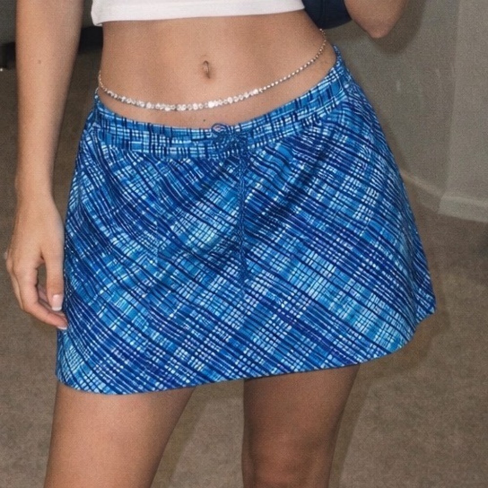 WB3 Oakley Y2K Blue Plaid Active‎ Skort Women 2 Golf Tennis  Skirt Drawstring